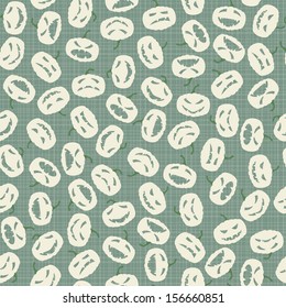 Halloween seamless pattern with pumpkin on striped background. Vector illustration in retro color style