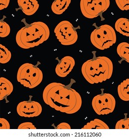 Halloween seamless pattern with pumpkin on dark background. Vector file layered for easy manipulation and custom coloring.