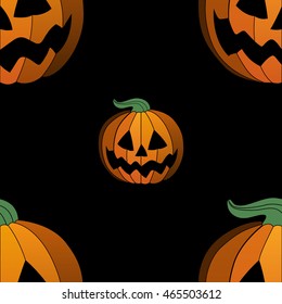 Halloween seamless pattern with pumpkin on black background