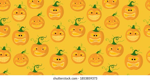 Halloween seamless pattern. pumpkin is scary and cute. Vector illustration