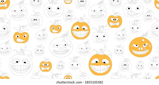 Halloween seamless pattern. pumpkin is scary and cute. Vector illustration