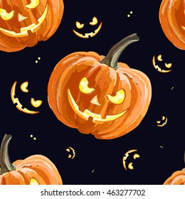 Halloween seamless pattern with pumpkin, scary smile. Perfect as Halloween background, pattern, texture, fabric