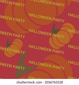 Halloween seamless pattern with pumpkin and text invitation. Vector illustration in yellow on a red background. Banner, invitations, wallpaper, wrapping paper, decorations for Halloween party