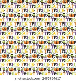 Halloween seamless pattern with pumpkin and trick of treat