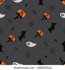 halloween seamless pattern ,pumpkin,bat,ghost and spider vector.