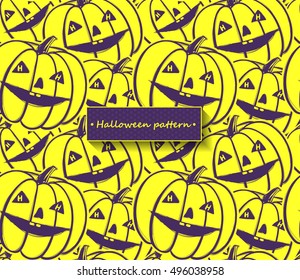 Halloween seamless pattern with pumpkin.Beautiful outline vector background in sketch style. Cartoon contour pumpkins repeat backdrop. Contrast halloween print. 
