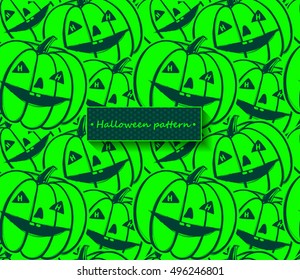 Halloween seamless pattern with pumpkin.Beautiful outline vector background in sketch style. Cartoon contour pumpkins repeat backdrop. Contrast halloween print. 