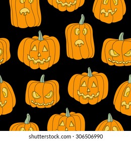 Halloween seamless pattern with pumpkins
