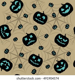 Halloween seamless pattern with pumpkins