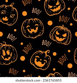 Halloween seamless pattern with pumpkins. Background with cartoon pumpkin for your design, wrapping paper. Vector