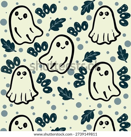 Halloween seamless pattern with pumpkins and boo.