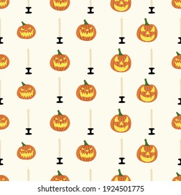 Halloween seamless pattern with pumpkins and candles. Backgrounds and wallpapers for invitations, cards, fabrics, packaging, textiles. Vector illustration.