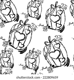 Halloween seamless pattern with pumpkins and candles. Hand drawn. Endless texture.
