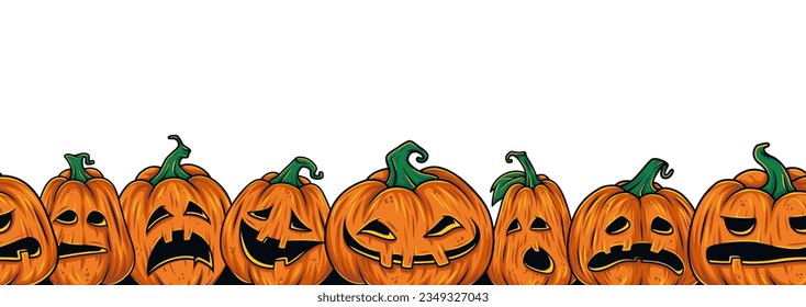 Halloween seamless pattern with pumpkins for design of background and halloween party. October season design for banners and postcards