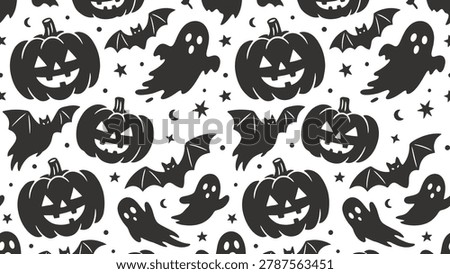 Halloween seamless pattern with pumpkins, ghosts, and bats vector illustration