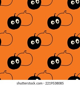 Halloween seamless pattern with  pumpkins illustration  on orange color background