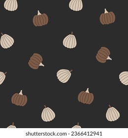 Halloween seamless pattern. Pumpkins on a black background. Happy Halloween vector illustration. Cartoon background. 