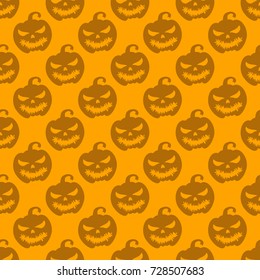 Halloween seamless pattern  with pumpkins on orange background. Endless texture for wallpaper, web page background, wrapping paper and etc.