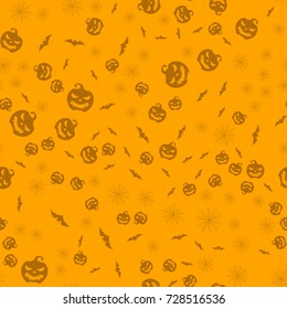 Halloween seamless pattern  with pumpkins on orange background. Endless texture for wallpaper, web page background, wrapping paper and etc.