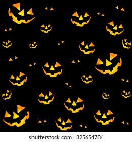 Halloween seamless pattern with pumpkins scary faces.