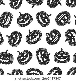 Patrón sin fisuras de Halloween. Siluetas de calabazas de Halloween aisladas sobre fondo blanco. Fondo simple de Halloween. Ilustración vectorial