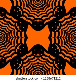 Halloween seamless pattern with pumpkins and spider web. Vector illustration. Decorative design.