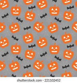 Halloween seamless pattern with pumpkins,bat,spider web