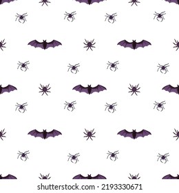 Halloween seamless pattern in purple tones. High quality image and white background.