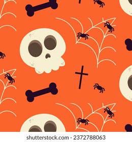 Halloween seamless pattern. Scary background for halloween holiday. Vector illustration in flat cartoon style. Perfect for fabric, package paper, wallpaper, greeting cards