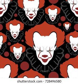 Halloween Seamless Pattern With Scary Clowns. Colorful Vector Background. Textile Texture 