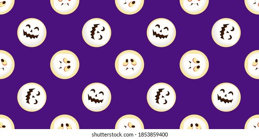 Halloween seamless pattern. scary and cute faces. Vector illustration.
