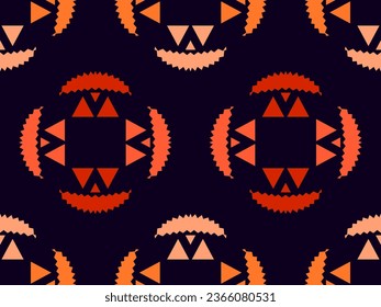 Halloween seamless pattern with scary faces. Halloween carved pumpkin face. Happy Halloween October 31st, Jack-o-lantern. Festive design for wallpaper, wrapping paper and poster. Vector illustration