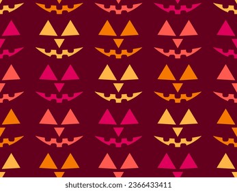 Halloween seamless pattern with scary faces. Halloween carved pumpkin face. Happy Halloween October 31st, Jack-o-lantern. Festive design for wallpaper, wrapping paper and poster. Vector illustration