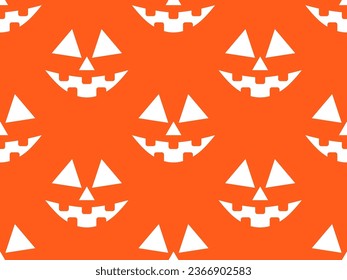 Halloween seamless pattern with scary faces. Halloween carved pumpkin face. Happy Halloween October 31st, Jack-o-lantern. Festive design for wallpaper, wrapping paper and poster. Vector illustration