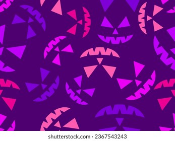 Halloween seamless pattern with scary faces. Colorful pumpkin faces carved for Halloween. Happy Halloween October 31st, Jack-O-Lantern. Design for wallpapers, banners and posters. Vector illustration