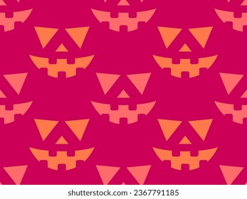 Halloween seamless pattern with scary faces. Halloween carved pumpkin face. Happy Halloween October 31st, Jack-o-lantern. Festive design for wallpaper, wrapping paper and poster. Vector illustration