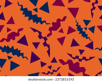 Halloween seamless pattern with scary faces. Colorful pumpkin faces carved for Halloween. Happy Halloween October 31st, Jack-O-Lantern. Design for wallpapers, banners and posters. Vector illustration