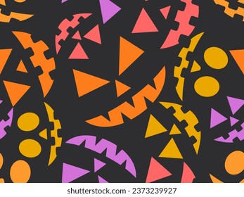 Halloween seamless pattern with scary faces. Colorful pumpkin faces carved for Halloween. Happy Halloween October 31st, Jack-O-Lantern. Design for wallpapers, banners and posters. Vector illustration