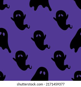 Halloween seamless pattern with scary funny ghosts. Festive scary pattern, colorful Halloween print. Autumn wallpaper or party background with ghosts - for fabric, for textiles, for wrapping paper