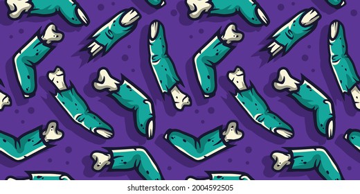 Halloween seamless pattern with scary horrible zombie fingers for holiday design. October party banner, poster or postcard