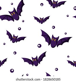 Patrón sin fisuras de Halloween - pequeño vampiro de murciélago negro aterrador sobre fondo blanco, divertidos animales tradicionales de halloween, páginas de papel digital textil o scrapbook - vector