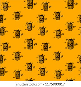 Halloween, seamless pattern, scary pumpkin grunge style, vector