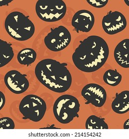 Halloween seamless pattern with scary pumpkins. Vector halloween illustration. Horror creatures. Halloween party seamless vector texture.