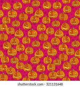 Halloween seamless pattern with scary pumpkins