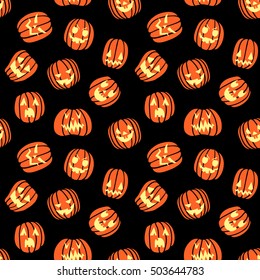 Halloween seamless pattern with scary pumpkins, vector pumpkin symbol of Halloween, EPS 8