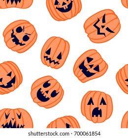 Halloween seamless pattern with scary pumpkins, vector pumpkin symbol of Halloween, EPS 8