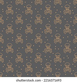Halloween seamless pattern with scull and bones. Hand drawn or doodle vector illustration. Design element for fabric, banner, wrapping paper.