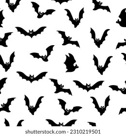 Halloween seamless pattern with silhouettes of flying bats. Elegant Spooky Holiday Texture Perfect for Gift Wrapping, Home Decor and Textiles. Vector illustration