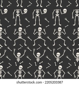 Halloween seamless pattern with skeletons