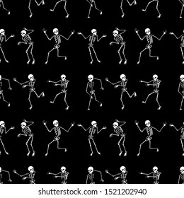Halloween Seamless pattern with skeletons isolated on dark background